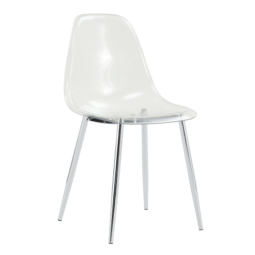 Set of 6 Modern Minimalist Transparent PET Dining Chairs, Armless Crystal Chairs with Silver Plated Metal Legs