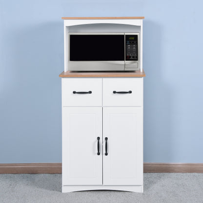 White Kitchen Pantry Cabinet with Microwave Shelf Drawer and Adjustable Storage