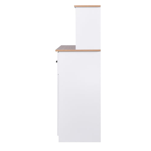 White Kitchen Pantry Cabinet with Microwave Shelf Drawer and Adjustable Storage