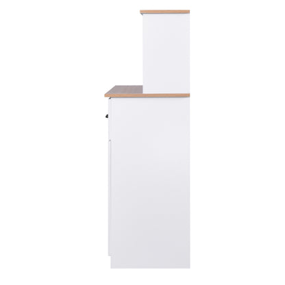 White Kitchen Pantry Cabinet with Microwave Shelf Drawer and Adjustable Storage