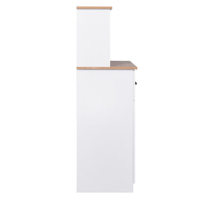 White Kitchen Pantry Cabinet with Microwave Shelf Drawer and Adjustable Storage