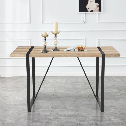 Rustic Industrial Dining Table with Thick Wood Top and Black Metal Legs