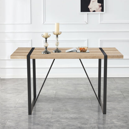 Rustic Industrial Dining Table with Thick Wood Top and Black Metal Legs