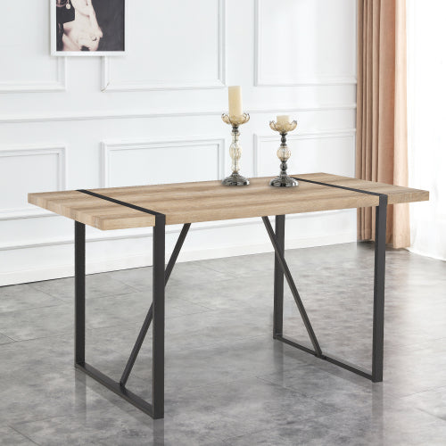 Rustic Industrial Dining Table with Thick Wood Top and Black Metal Legs
