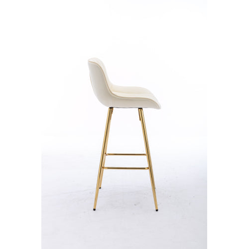 30 inch Set of 2 Bar Stools,with Chrome Footrest Velvet Fabric Counter Stool Golden Leg Simple High Bar Stool,CREAM
