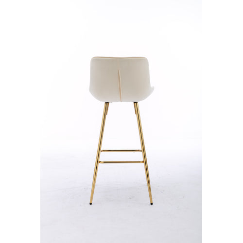 30 inch Set of 2 Bar Stools,with Chrome Footrest Velvet Fabric Counter Stool Golden Leg Simple High Bar Stool,CREAM
