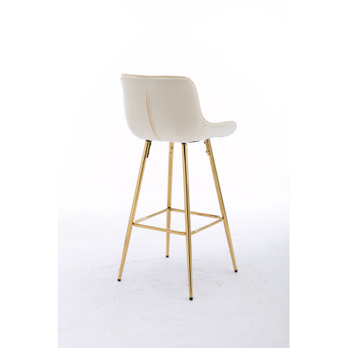 30 inch Set of 2 Bar Stools,with Chrome Footrest Velvet Fabric Counter Stool Golden Leg Simple High Bar Stool,CREAM