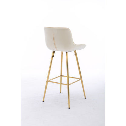 30 inch Set of 2 Bar Stools,with Chrome Footrest Velvet Fabric Counter Stool Golden Leg Simple High Bar Stool,CREAM