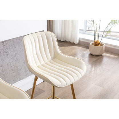 30 inch Set of 2 Bar Stools,with Chrome Footrest Velvet Fabric Counter Stool Golden Leg Simple High Bar Stool,CREAM