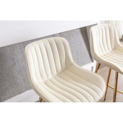 30 inch Set of 2 Bar Stools,with Chrome Footrest Velvet Fabric Counter Stool Golden Leg Simple High Bar Stool,CREAM