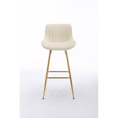 30 inch Set of 2 Bar Stools,with Chrome Footrest Velvet Fabric Counter Stool Golden Leg Simple High Bar Stool,CREAM