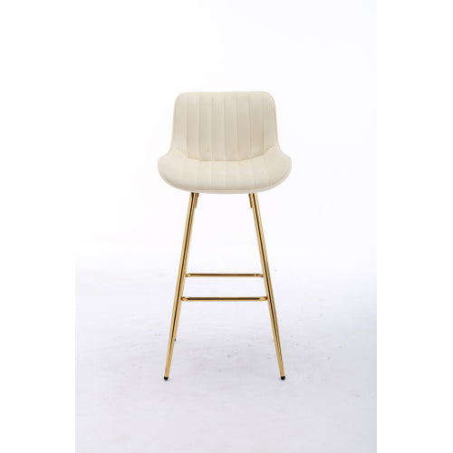 30 inch Set of 2 Bar Stools,with Chrome Footrest Velvet Fabric Counter Stool Golden Leg Simple High Bar Stool,CREAM