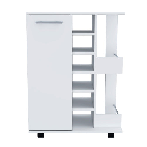 2-Shelf 6-Bottle Bar Cart with Division White