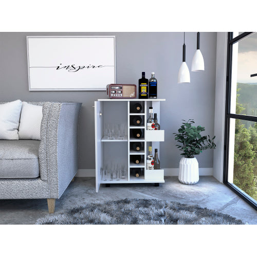 2-Shelf 6-Bottle Bar Cart with Division White