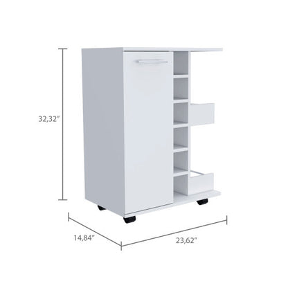 2-Shelf 6-Bottle Bar Cart with Division White