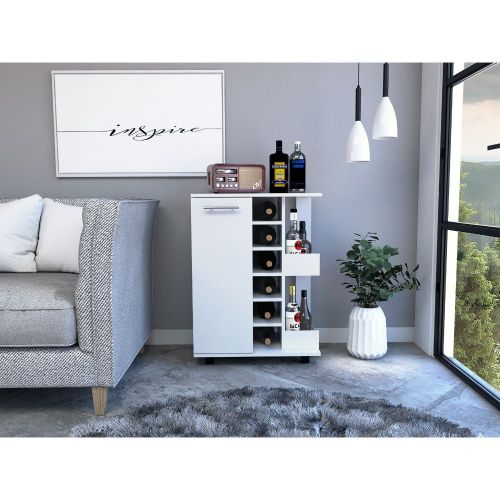 2-Shelf 6-Bottle Bar Cart with Division White
