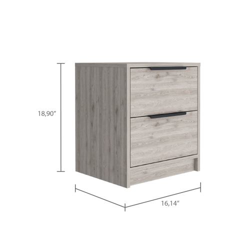 2-Drawer Modern Nightstand, Light Grey, Manufactured Wood