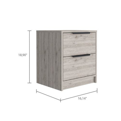 2-Drawer Modern Nightstand, Light Grey, Manufactured Wood