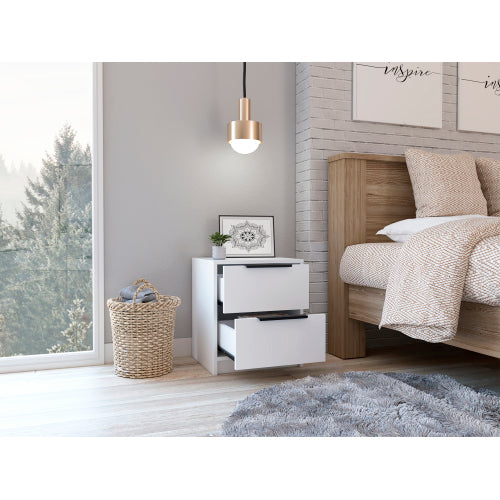 White Modern 2-Drawer Compact Nightstand
