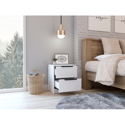 White Modern 2-Drawer Compact Nightstand