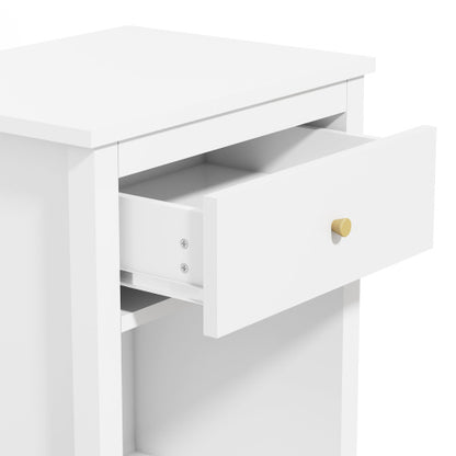 26.77''H Wooden Nightstand with One Drawer One Shelf for Kids, Adults, White+Golden handle