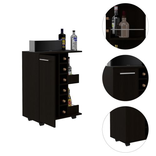 2-Shelf 6-Bottle Bar Cart with Division Wenge