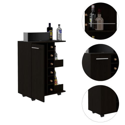 2-Shelf 6-Bottle Bar Cart with Division Wenge