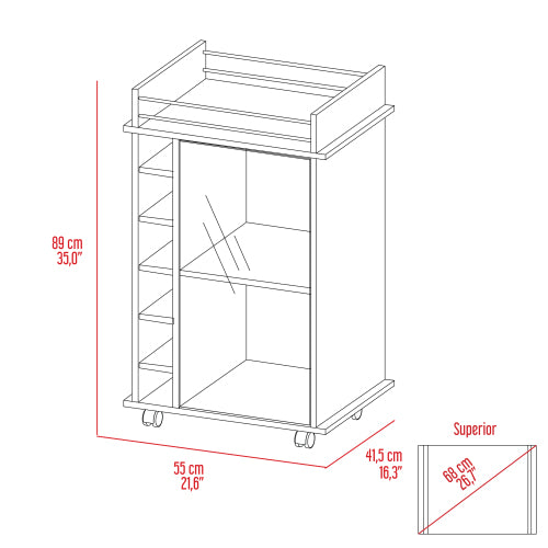 6-Bottle 3-Shelf Bar Cart Carbon Espresso