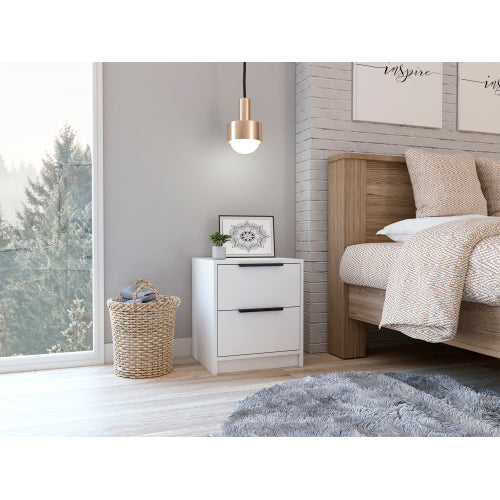 White Modern 2-Drawer Compact Nightstand