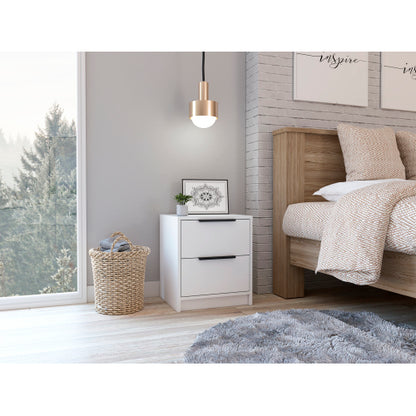 White Modern 2-Drawer Compact Nightstand