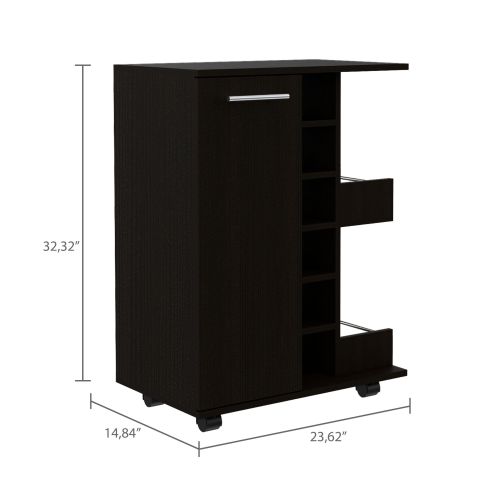 2-Shelf 6-Bottle Bar Cart with Division Wenge