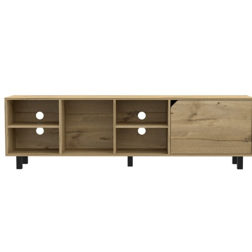 Light Oak 70.8 Inch 5-Shelf Open TV Stand with Cable Holes for 70 Inch TV