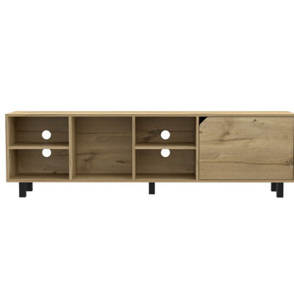 Light Oak 70.8 Inch 5-Shelf Open TV Stand with Cable Holes for 70 Inch TV