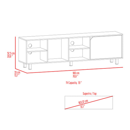 Light Oak 70.8 Inch 5-Shelf Open TV Stand with Cable Holes for 70 Inch TV