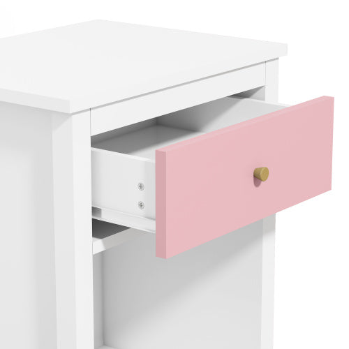 26.77''H Wooden Nightstand with One Drawer One Shelf for Kids, Adults, Pink+Golden handle
