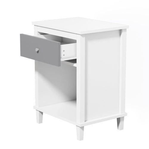 26.77''H Wooden Nightstand with One Drawer One Shelf for Kids, Adults,Gray+Silver handle