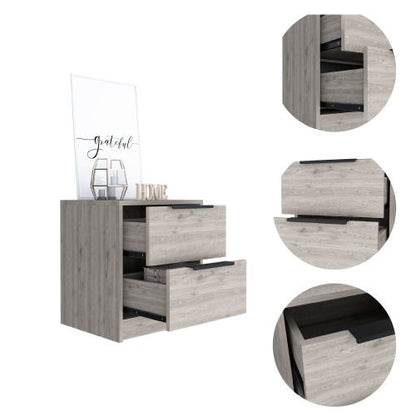 2-Drawer Modern Nightstand, Light Grey, Manufactured Wood