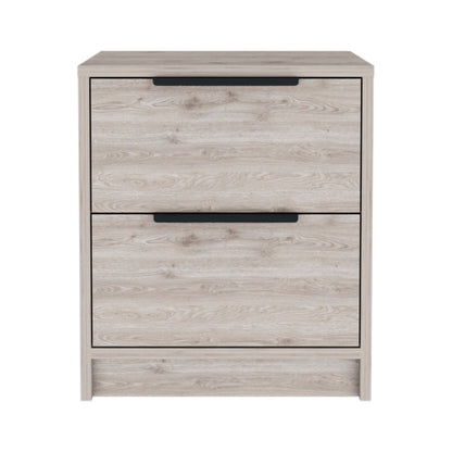 2-Drawer Modern Nightstand, Light Grey, Manufactured Wood