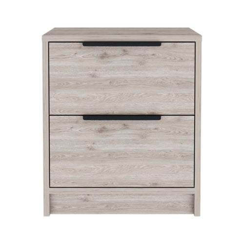 2-Drawer Modern Nightstand, Light Grey, Manufactured Wood