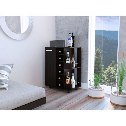 2-Shelf 6-Bottle Bar Cart with Division Wenge