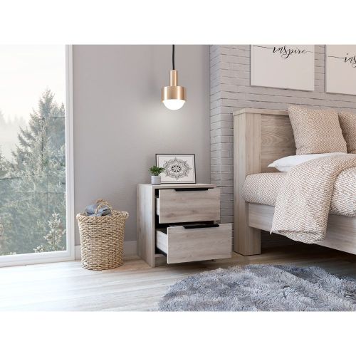 2-Drawer Modern Nightstand, Light Grey, Manufactured Wood