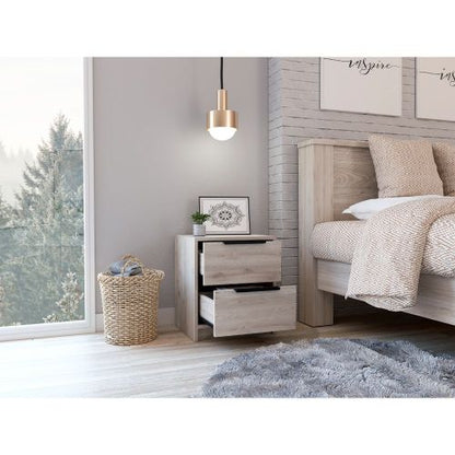 2-Drawer Modern Nightstand, Light Grey, Manufactured Wood
