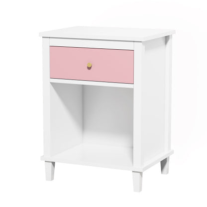 26.77''H Wooden Nightstand with One Drawer One Shelf for Kids, Adults, Pink+Golden handle