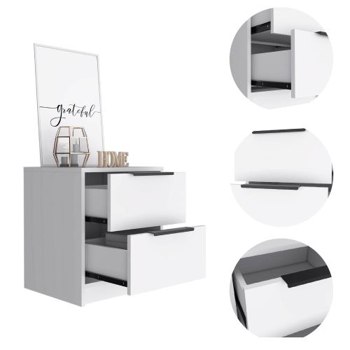 White Modern 2-Drawer Compact Nightstand