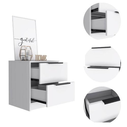 White Modern 2-Drawer Compact Nightstand