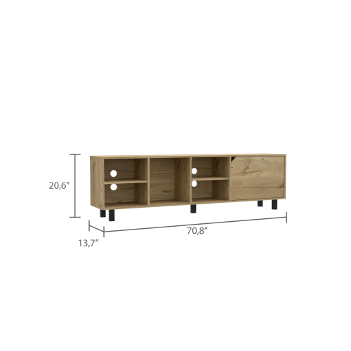 Light Oak 70.8 Inch 5-Shelf Open TV Stand with Cable Holes for 70 Inch TV