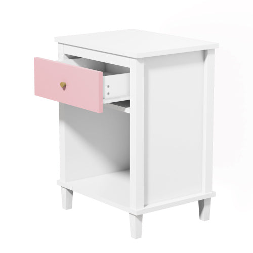 26.77''H Wooden Nightstand with One Drawer One Shelf for Kids, Adults, Pink+Golden handle