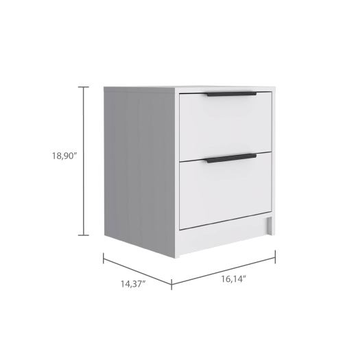 White Modern 2-Drawer Compact Nightstand