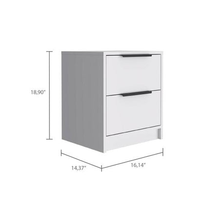 White Modern 2-Drawer Compact Nightstand