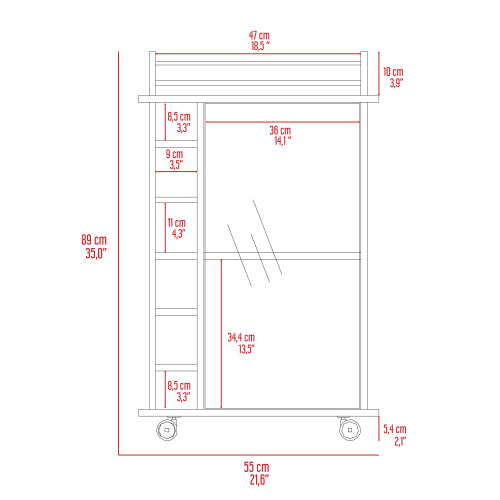 6-Bottle 3-Shelf Bar Cart Carbon Espresso